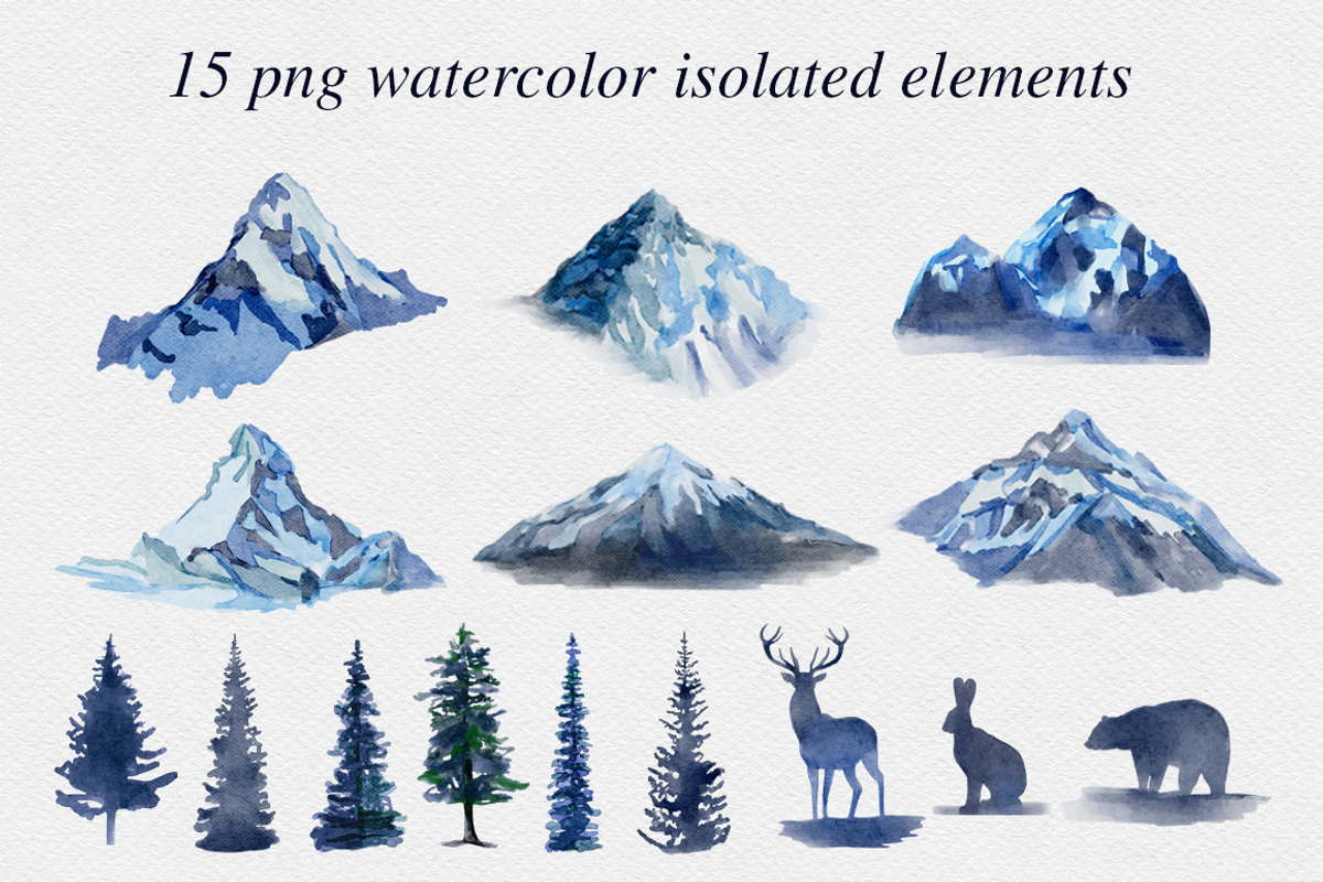 Watercolor winter mountains, a Seasonal Illustration by mArtstore (Photo 2 of 8)