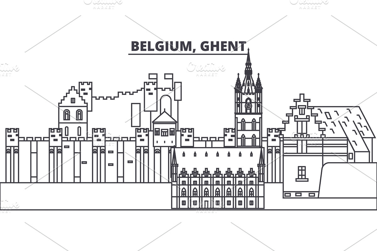 Belgium, Ghent line skyline vector illustration. Belgium, Ghent linear cityscape with famous landmarks, city sights, vector landscape., an Illustration by urban icon
