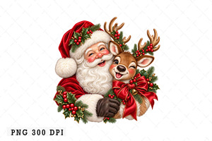 Santa And Reindeer Png, a Seasonal Illustration by Watercolor design