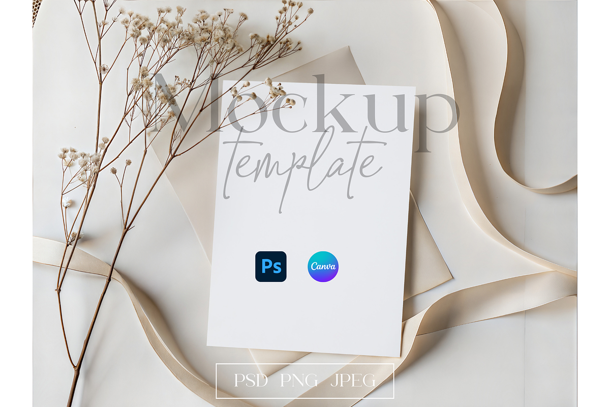 Wedding Card Mockup with Flowers, a Product Mockup by MockupWizard (Photo 1 of 5)
