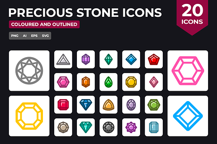 Precious Stones & Gems Icon Set