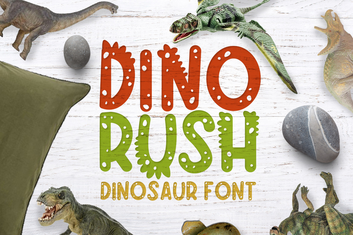 Dino rush - Dinosaur font, a Font by arausidp (Photo 1 of 8)
