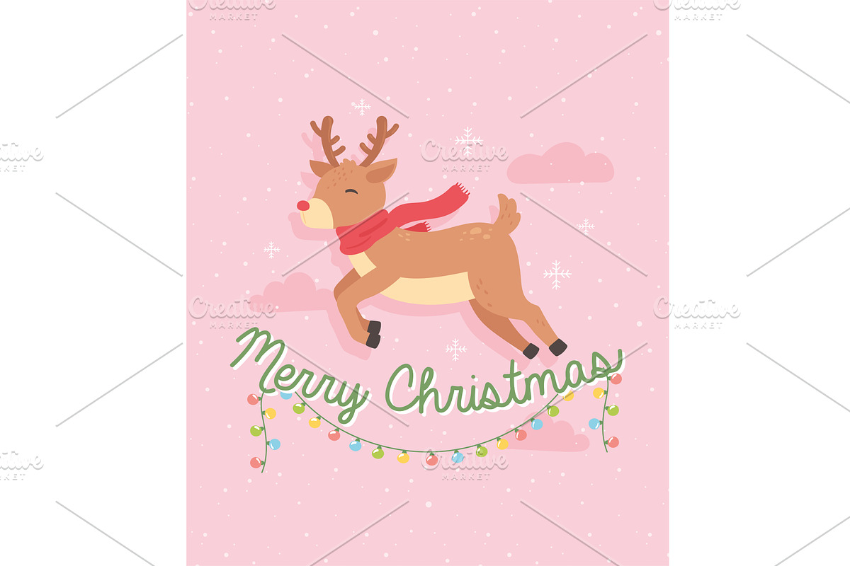 merry christmas cute deer, an Illustration by studiogstock