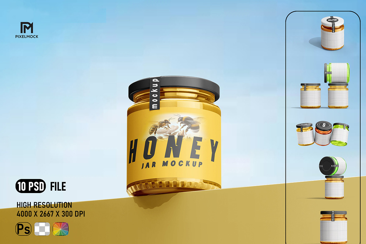 Honey Jar Mockup Set, a Packaging Mockup by pixelmock (Photo 1 of 15)