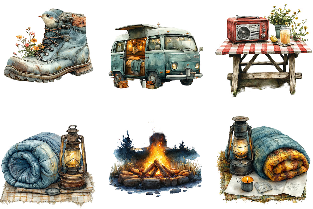 Vintage Spring Camping Clipart, a Seasonal Illustration by DreamArtGraphic (Photo 2 of 4)