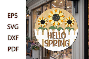 Hello Spring Sign Laser Cut, a Graphic by Creative Art