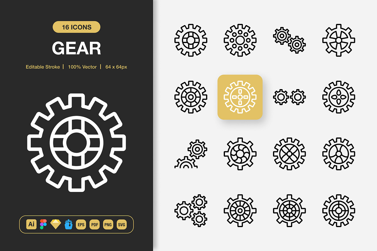 Gear Icons, an Outline Icon by Spacepixel Creative