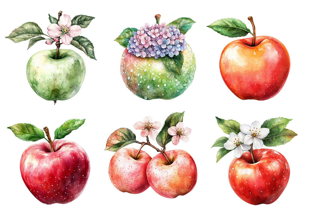 Watercolor Apples Floral Clipart, an Illustration by Designworld (Photo 2 of 6)