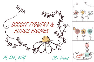 Doodle flowers & Floral frames set