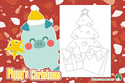 Piggy Christmas Coloring Pages, an Education Illustration by Cozy Cat Design (Thumbnail 3 of 7)