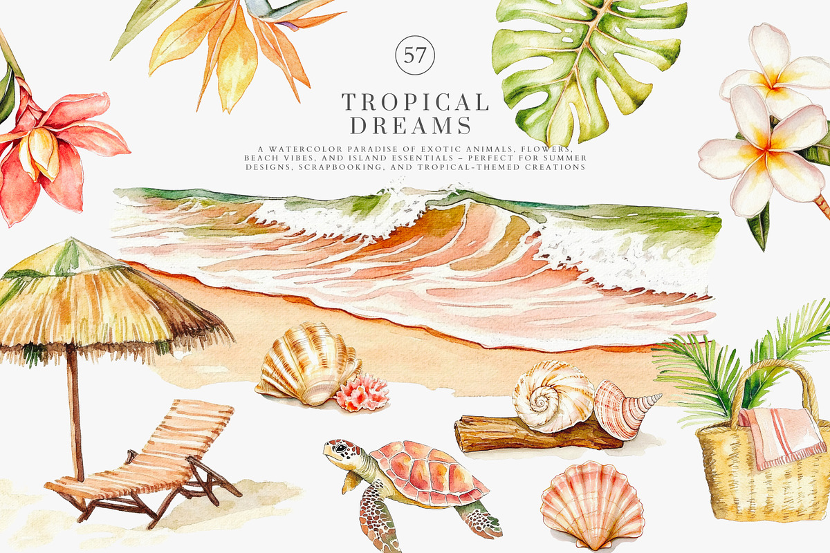 Watercolor tropical clipart set, a Decorative Illustration by Patishop Art (Photo 2 of 10)