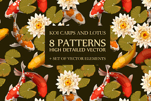 Koi Carps And Lotus Patterns