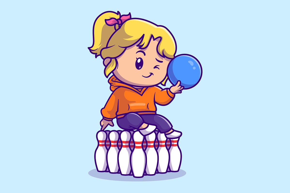 Cute Girl Playing Bowling Cartoon, a Sport Illustration by Catalyst Labs