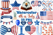 Watercolor 4th Of July Clipart Set, an Illustration by CropUp Creative (Thumbnail 1 of 4)