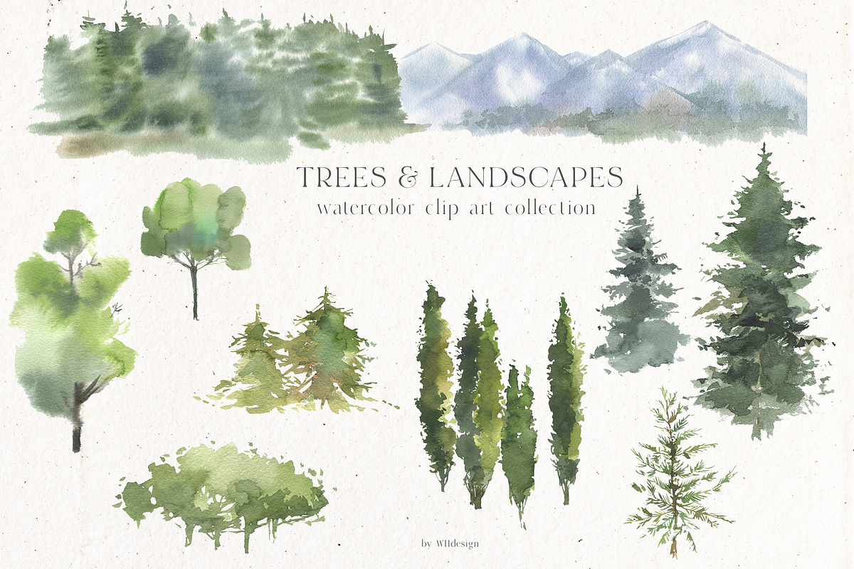 Trees & Mountains Watercolour, an Illustration by whiteheartdesign (Photo 1 of 6)