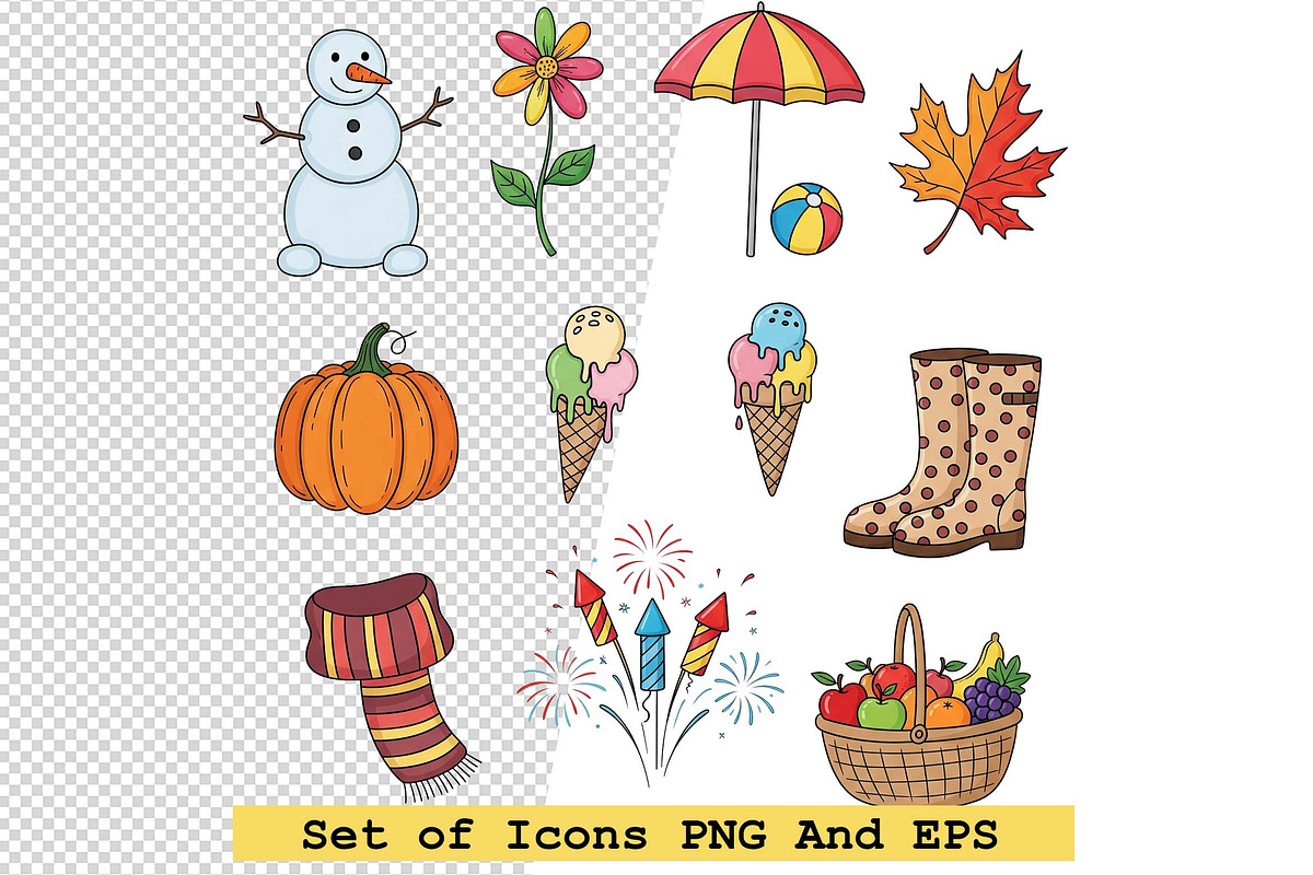 Set of seasonal icons in hand drawn, an Icon by one-touch