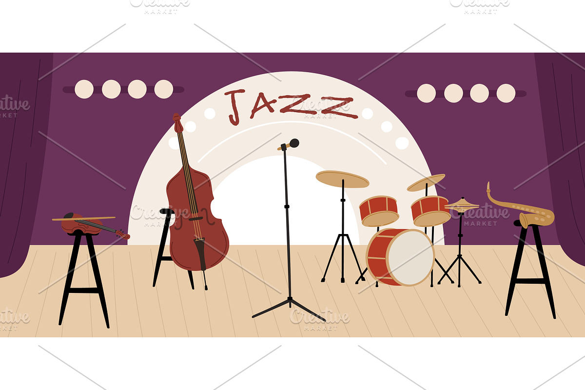 Concert stage. Musical instruments, an Illustration by Vectorbuum