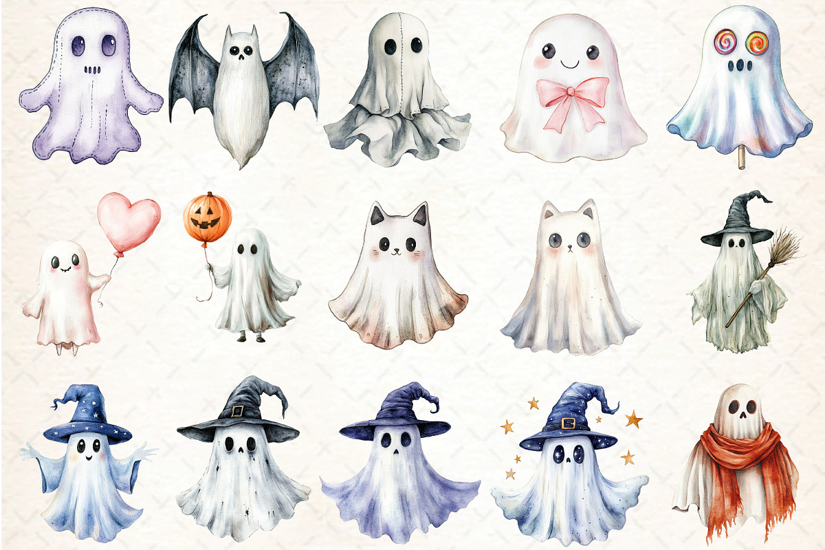 Cute Ghost Halloween Clipart, an Illustration by DreamCafeArt (Photo 4 of 4)
