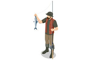 Isometric fisherman holding a, a Person Illustration by Golden Sikorka