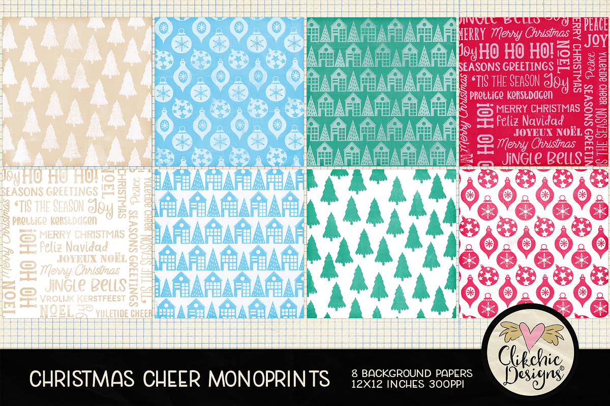 Christmas Cheer Monoprint Background, a Texture Graphic by Clikchic Designs (Photo 2 of 5)