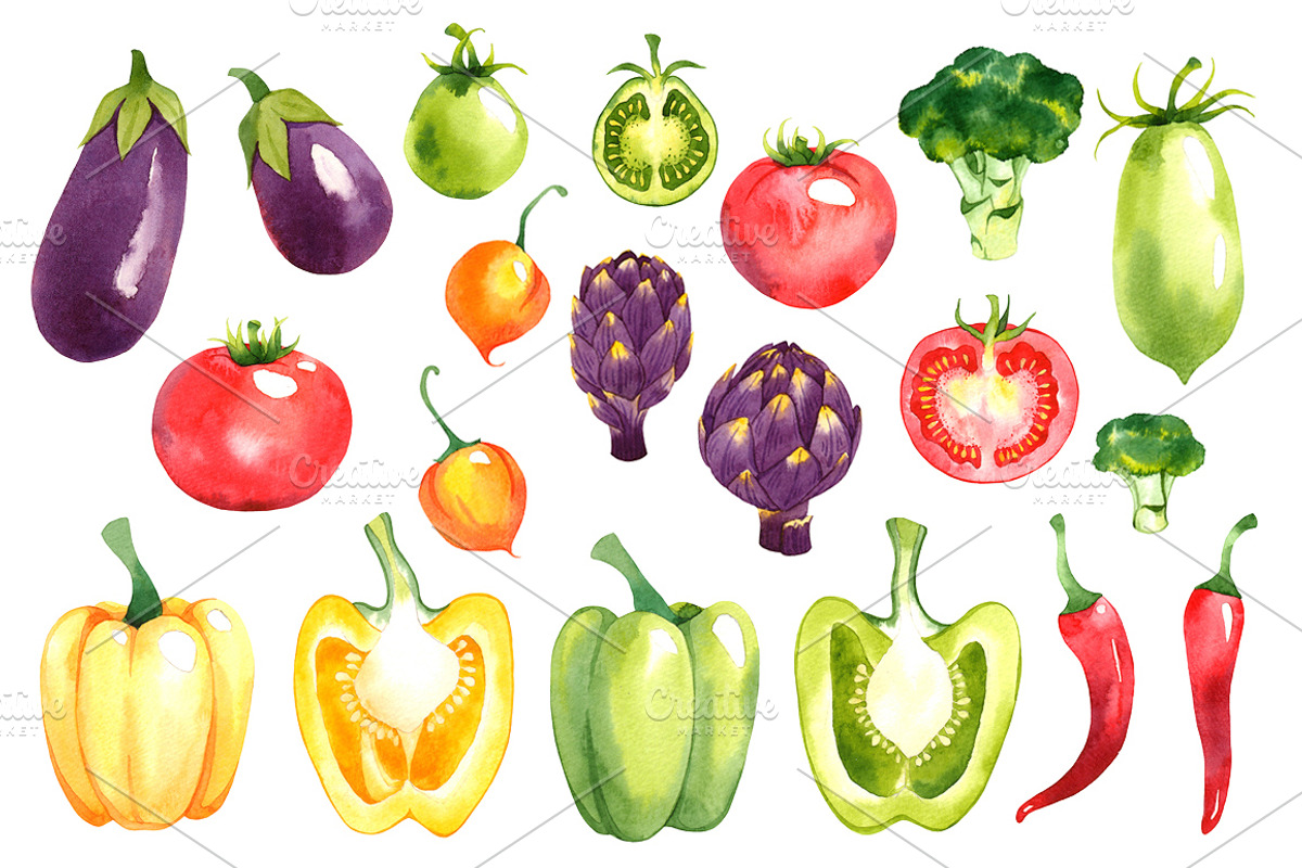 Watercolor vegetables, a Food Illustration by Evgeniia Zagreeva (Photo 3 of 3)