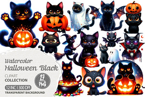 Halloween Black Cat Clipart PNG, an Illustration by Dream Creation