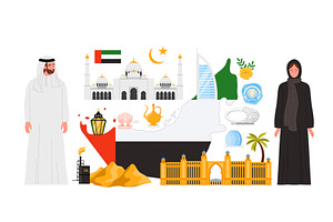 UAE culture elements and landmarks, an Object Illustration by Flashvector