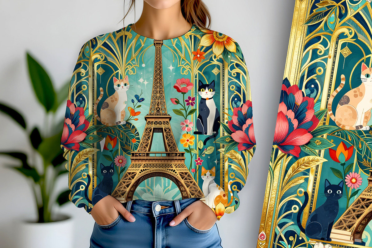 Eiffel Towel and Cats Background, an Animal Illustration by Sharon Schwalbe (Photo 3 of 6)