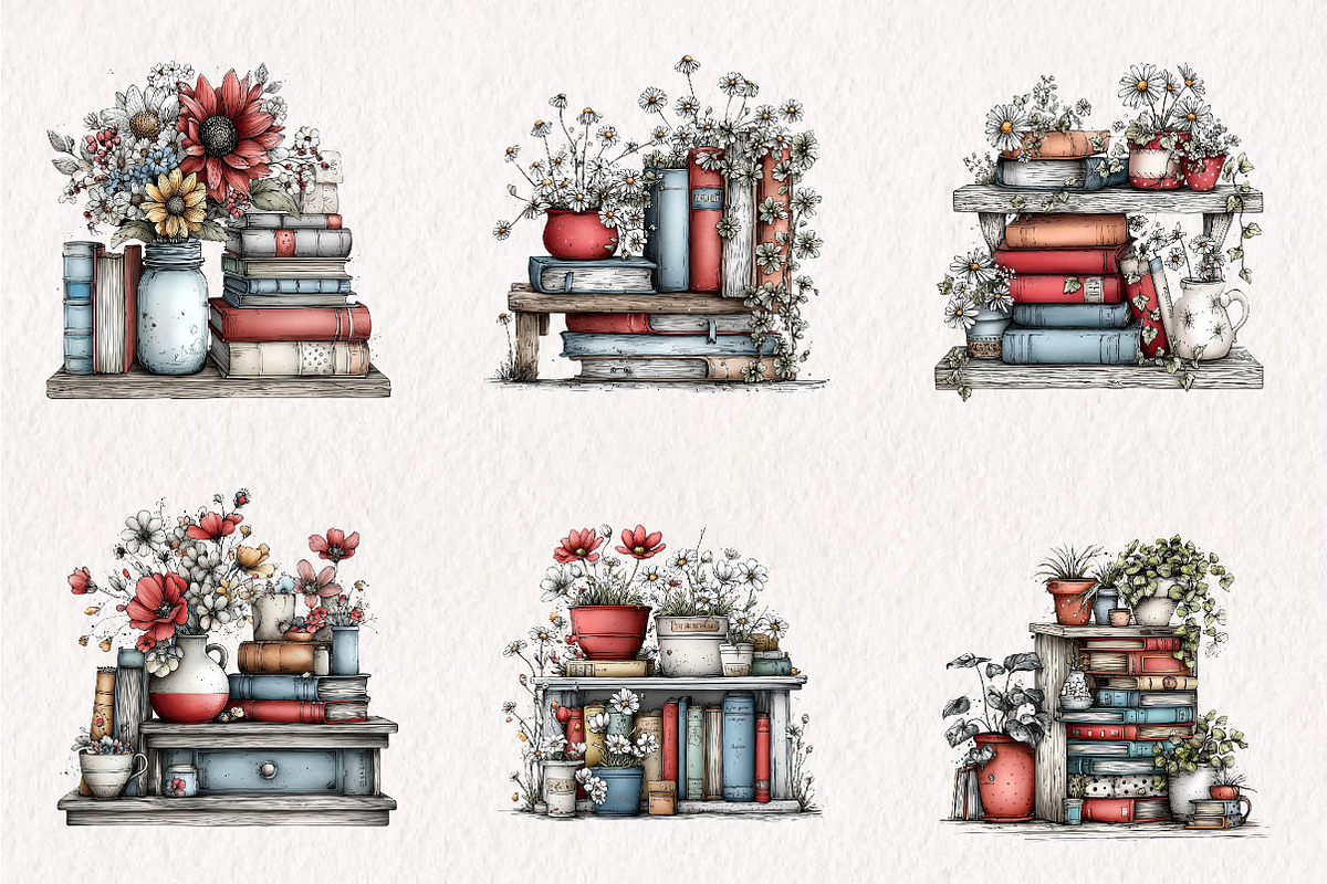 Summer Bookshelf Clipart, an Illustration by CreationArt (Photo 3 of 7)