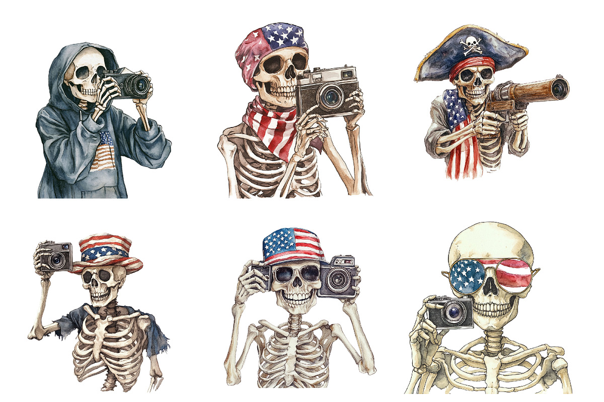 Usa Flag Vintage Skeleton Holding, a Seasonal Illustration by DreamArtGraphic (Photo 3 of 4)