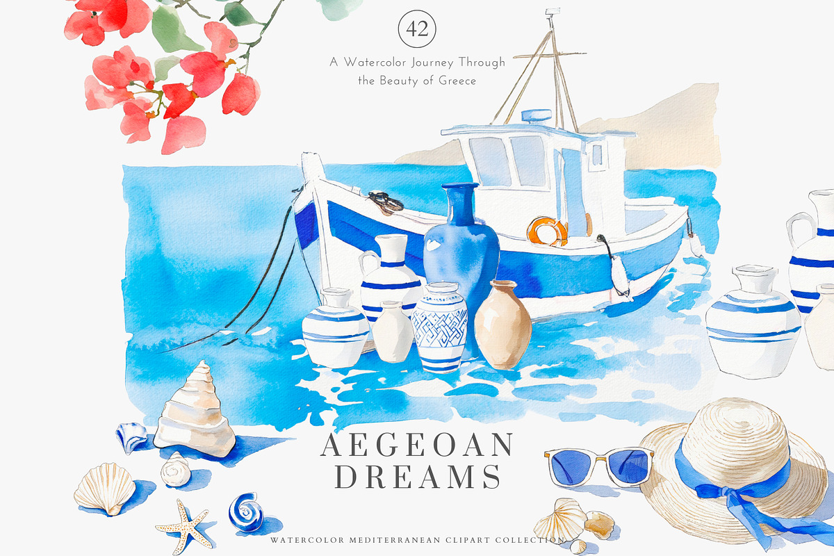 greek clipart mediterranean set, a Decorative Illustration by Patishop Art (Photo 1 of 10)