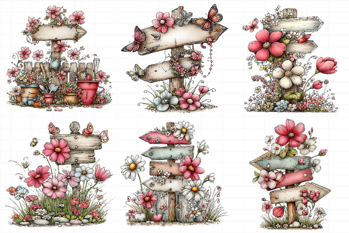 Whimsical Spring Singpost Clipart, an Illustration by Daily.Designs (Photo 5 of 7)