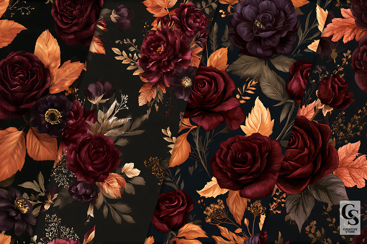 Gothic Fall Floral Seamless Pattern, a Pattern Graphic by Creative Store (Photo 2 of 5)