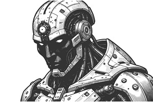 Futuristic Cyborg Head Mechanical, a Technology Illustration by AlexArt