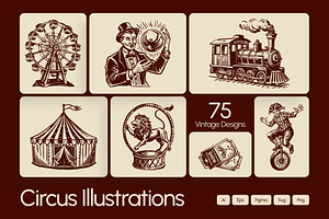 Vintage Circus Illustration Set, a Sport Illustration by Creative Stall