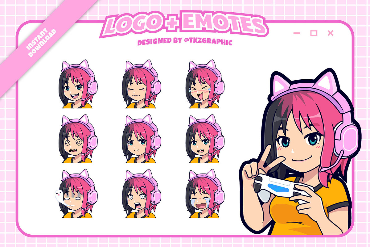 Kawaii Anime Gamer Logo + Emotes, a Branding & Logo Template by tkzgraphic (Photo 1 of 2)