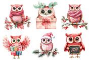 Christmas Owl Watercolor Clipart, an Illustration by Dream Creation (Thumbnail 2 of 8)