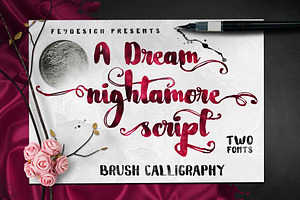 Nightamore Brush + Bonus Font, a Script Font by FHFont