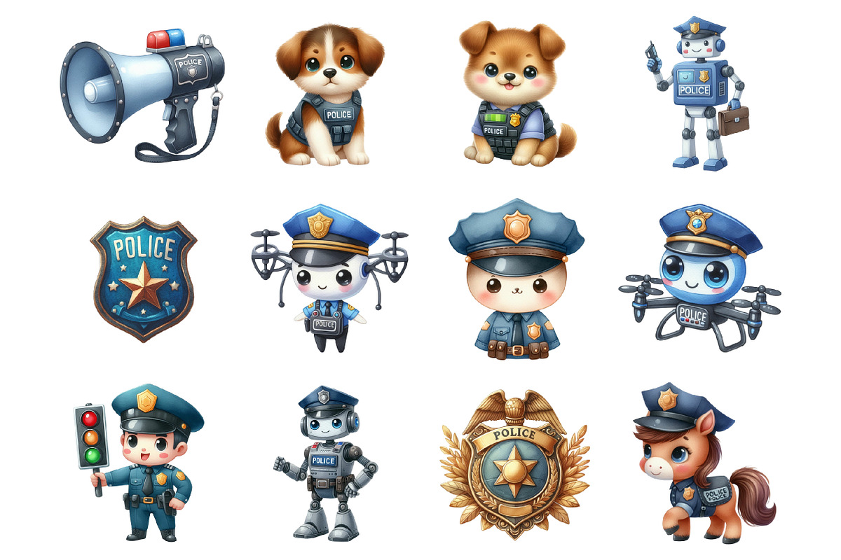 Watercolor Cute Police Clipart, a Graphic by CitraGraphics (Photo 3 of 4)