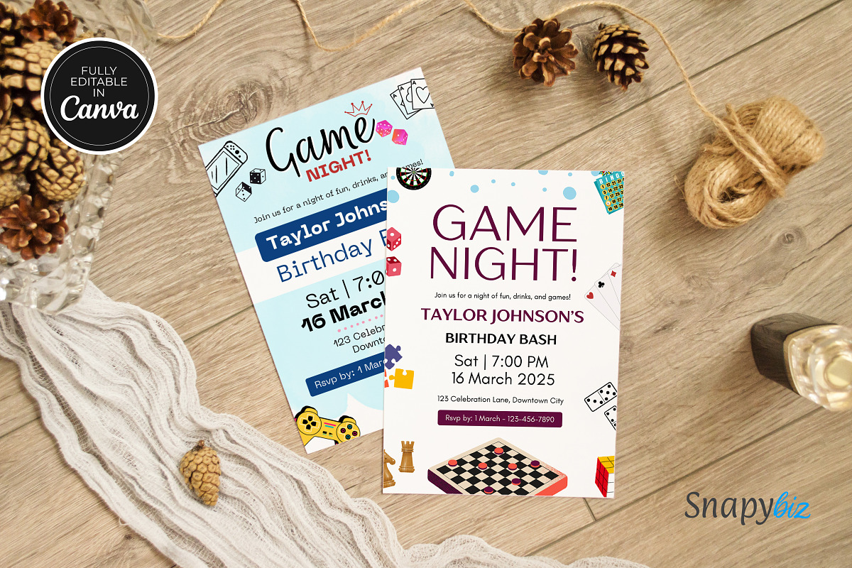 Game Night Birthday Invitation Canva, an Invitation Template by Snapybiz (Photo 5 of 6)