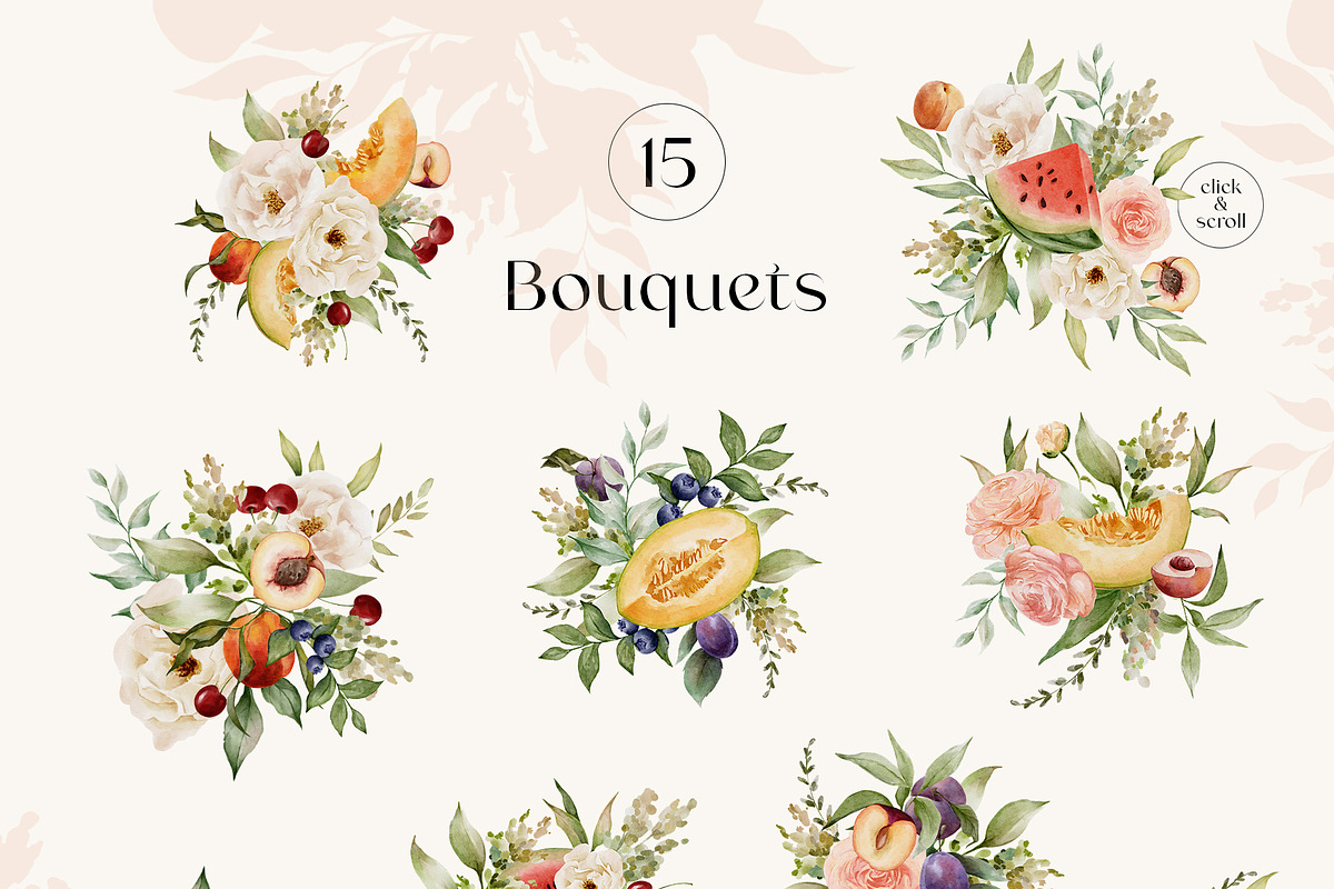 FRUITY SUMMER watercolor floral set, a Seasonal Illustration by Yuliia Lashevska (Photo 3 of 13)