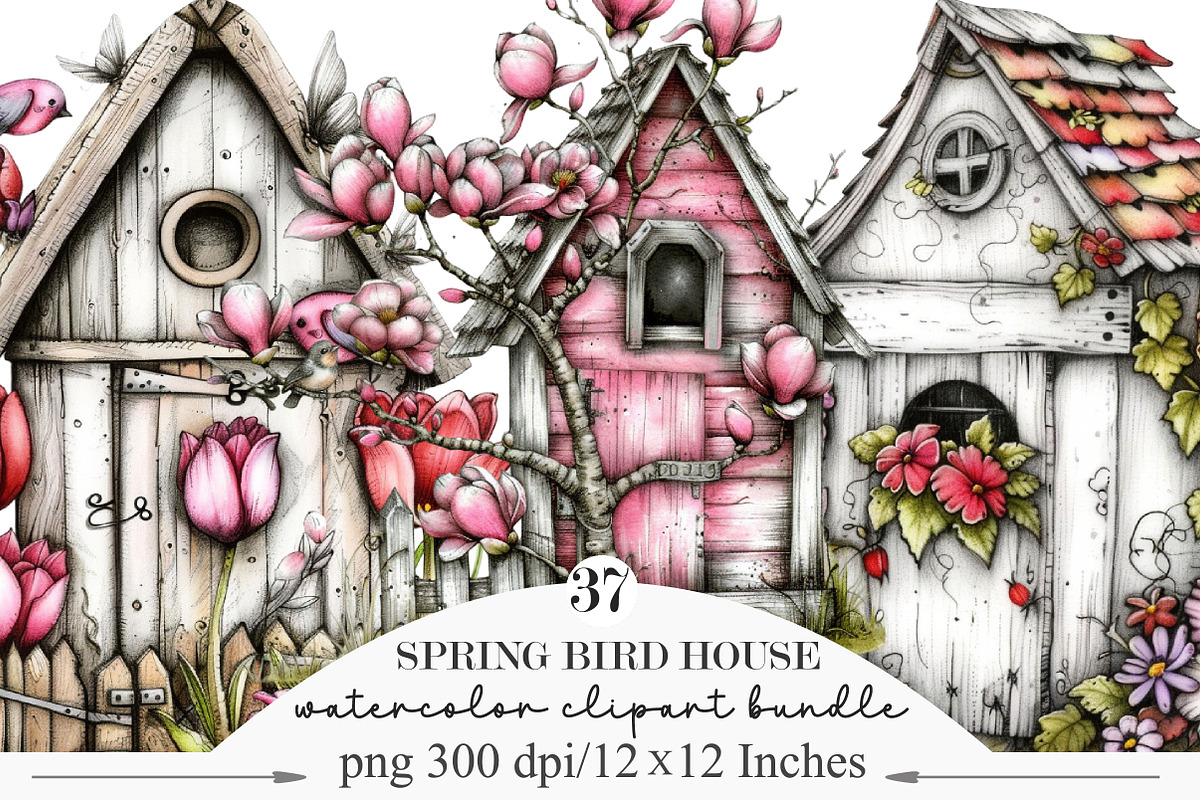 Spring Bird House Bundle Clipart, an Illustration by Designking (Photo 1 of 5)