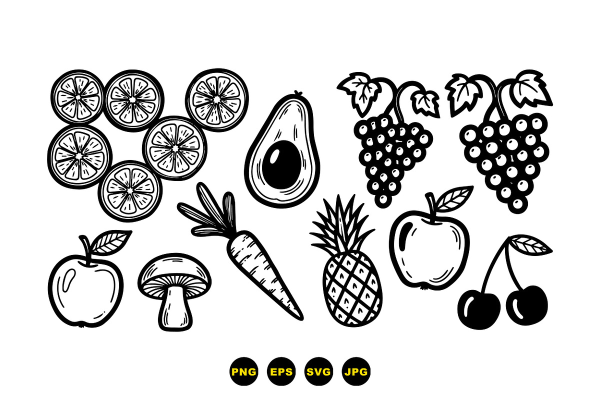 Hand Drawn Fruit Clipart Set, an Illustration by designvectx (Photo 3 of 3)