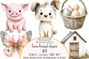 Watercolor Farm Animal clipart