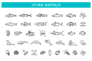 Ocean life. Underwater Fauna icons, an Outline Icon by Tettygreen