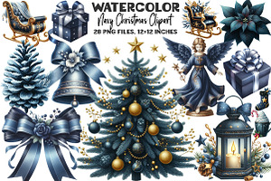 Watercolor Navy Christmas Clipart, an Illustration by DreamArtGraphic