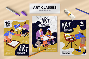 Art classes, promo poster desing set, a Background Graphic by PaperTrident