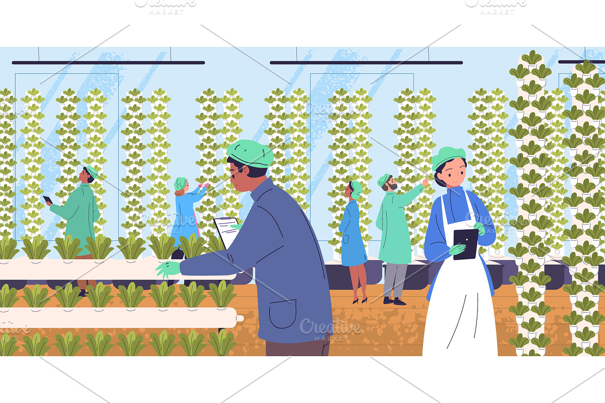 Vertical farm workers. Aeroponic, a Food Illustration by Stock-Smart-Start