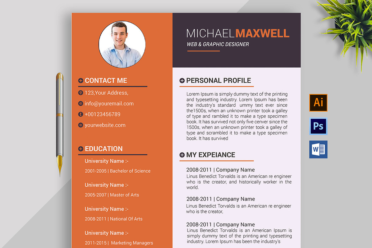 Resume - CV Design Templates, a Resume Template by designvillage (Photo 1 of 13)