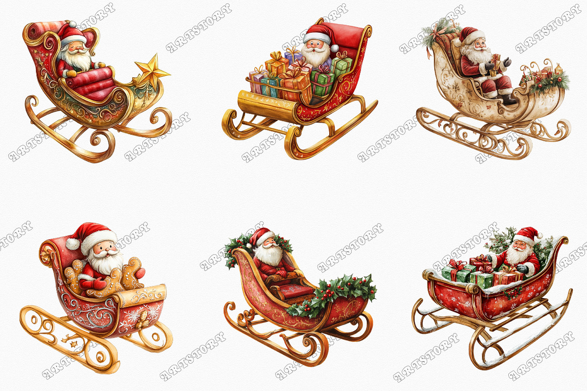 Christmas Santa Claus Sleigh Clipart, an Illustration by designcity5 (Photo 2 of 5)